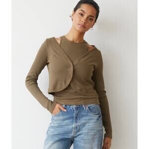 Monrow Baby Thermal Double Layer Cardi Top in Stone Green